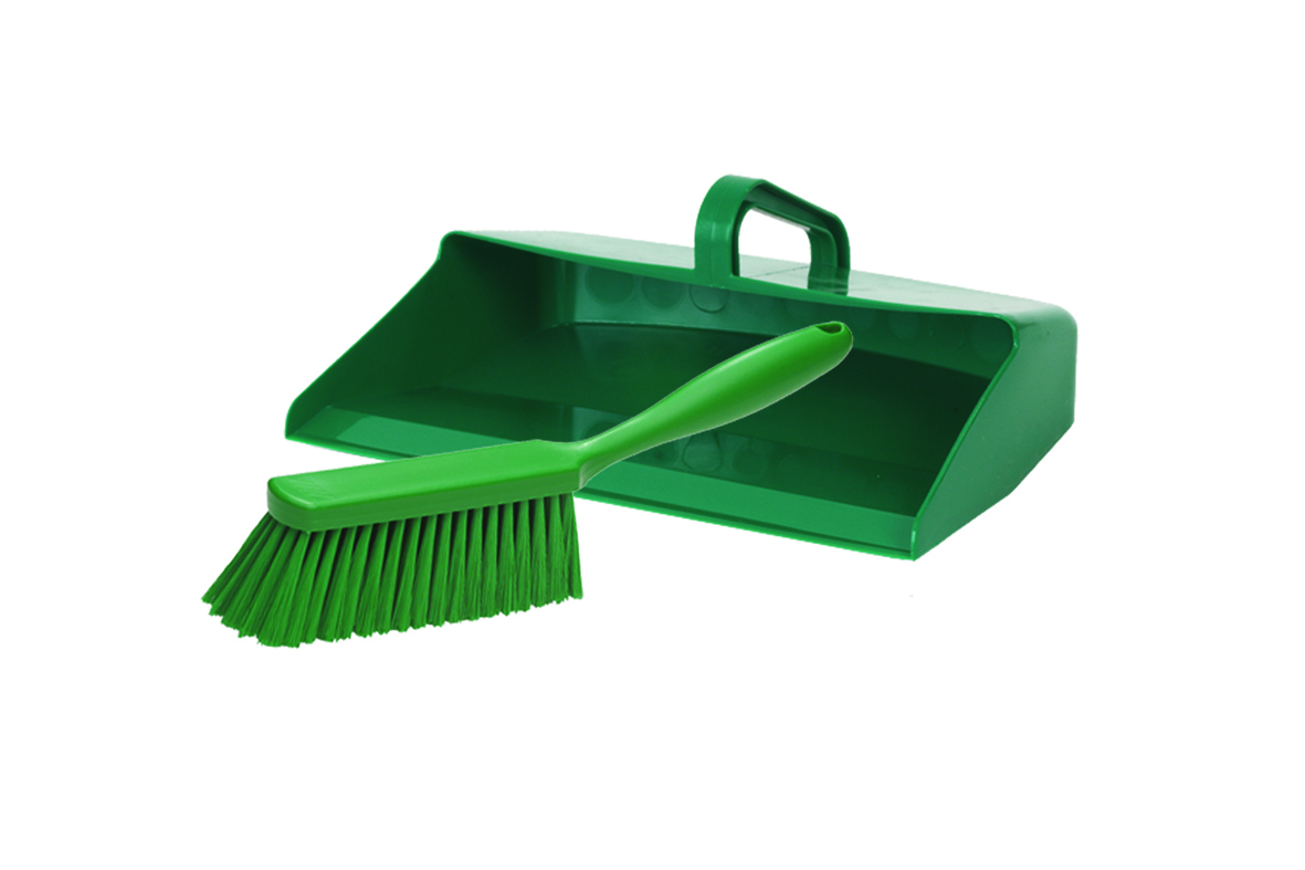 Vikan Dustpan and Medium Hand Brush Set - Green