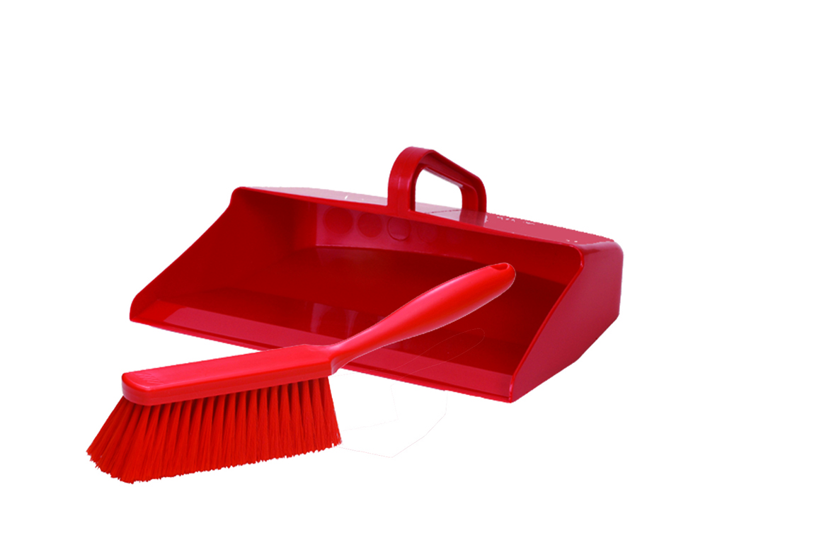 Vikan Dustpan and Medium Hand Brush Set - Red