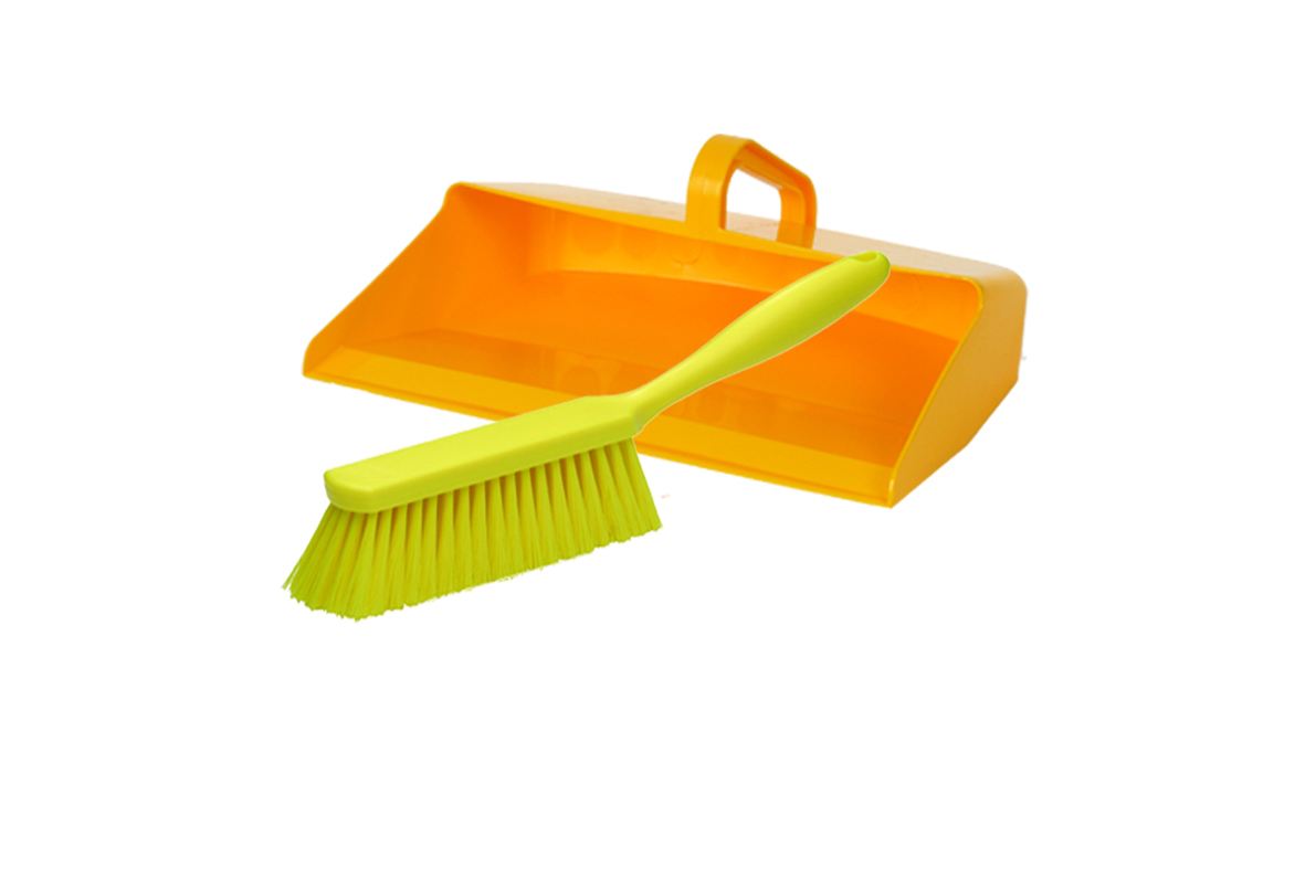 Vikan Dustpan and Medium Hand Brush Set - Yellow