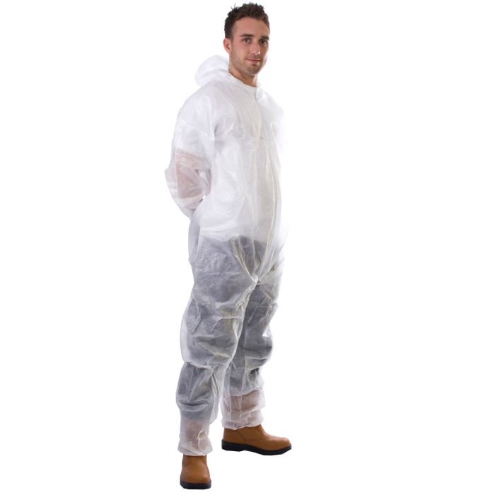Disposable Polypropylene Coverall, White - Size Large