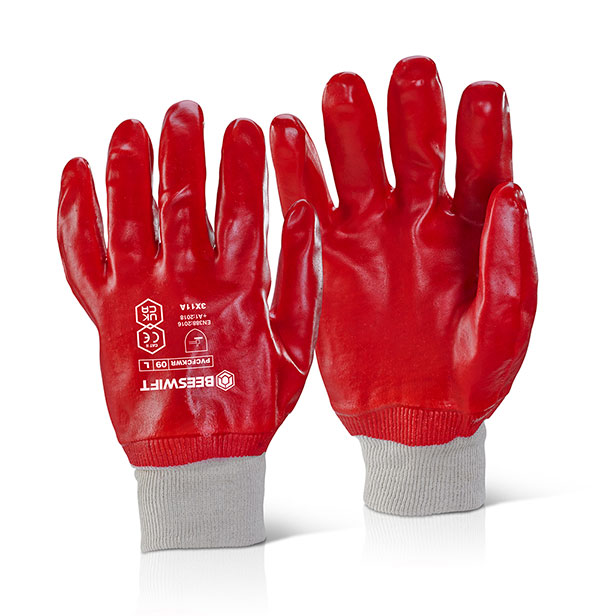 PVC Fully Coated Knitwrist Red Gloves - XL