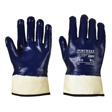 Fully Dipped Nitrile Safety Cuff Gloves, Navy - Medium